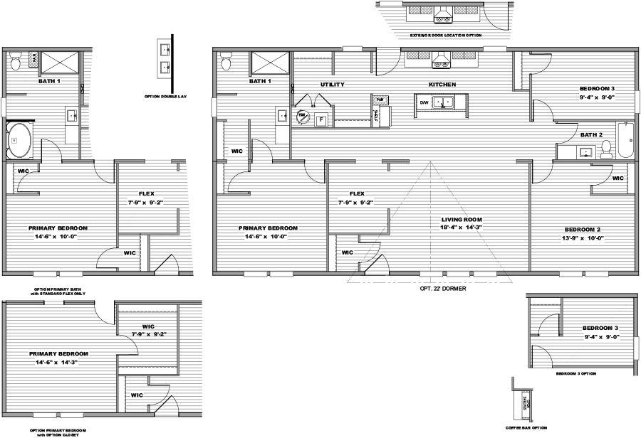 The DISCOVER Floor Plan. This Manufactured Mobile Home features 3 bedrooms and 2 baths.