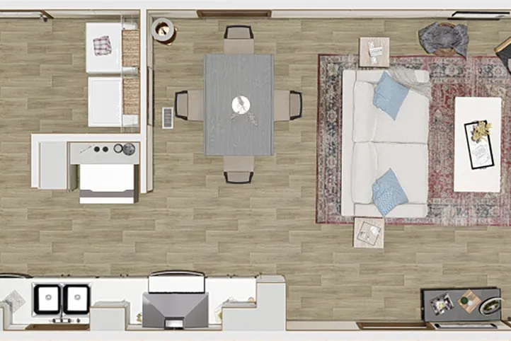 The DESIRE Floor Plan. This Manufactured Mobile Home features 3 bedrooms and 2 baths.