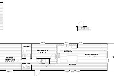 The PORCH LIVING SERIES 16682A Floor Plan. This Manufactured Mobile Home features 2 bedrooms and 2 baths.