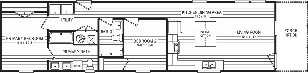 The 4200 "SOUTHPORT" 58'4X16 Floor Plan. This Manufactured Mobile Home features 2 bedrooms and 2 baths.