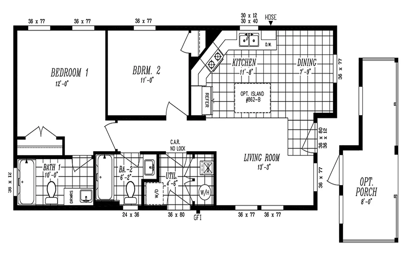 The 2038 COLUMBIA RIVER (NEW) Floor Plan. This Manufactured Mobile Home features 3 bedrooms and 2 baths.