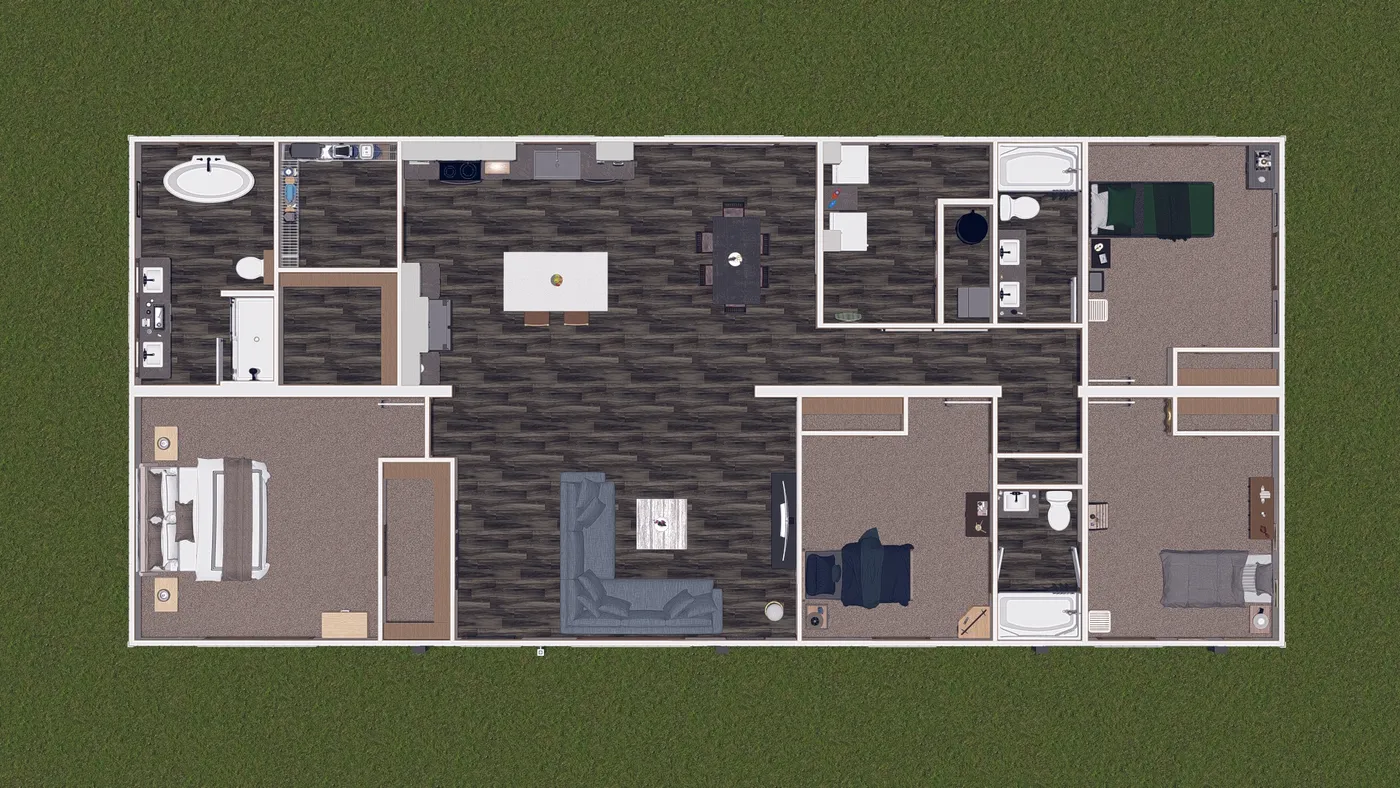 The EVERETT ELITE Floor Plan. This Manufactured Mobile Home features 4 bedrooms and 3 baths.