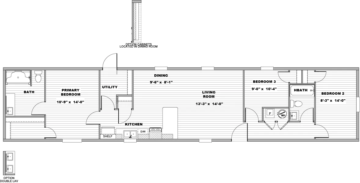 The OASIS Floor Plan. This Manufactured Mobile Home features 3 bedrooms and 2 baths.