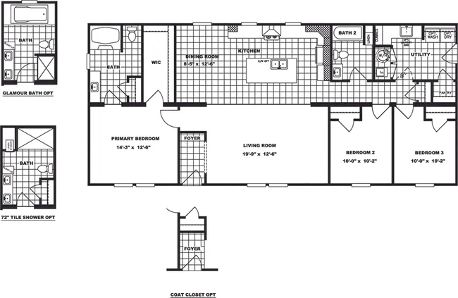 The CHEYENNE Floor Plan. This Manufactured Mobile Home features 3 bedrooms and 2 baths.