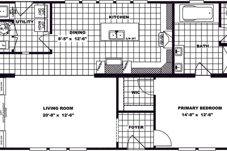 The CLASSIC 60B Floor Plan. This Manufactured Mobile Home features 3 bedrooms and 2 baths.