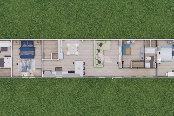 The THE ANNIVERSARY 76 Floor Plan. This Manufactured Mobile Home features 3 bedrooms and 2 baths.