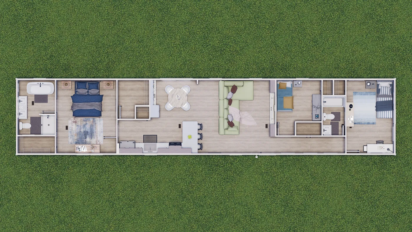 The THE ANNIVERSARY 76 Floor Plan. This Manufactured Mobile Home features 3 bedrooms and 2 baths.