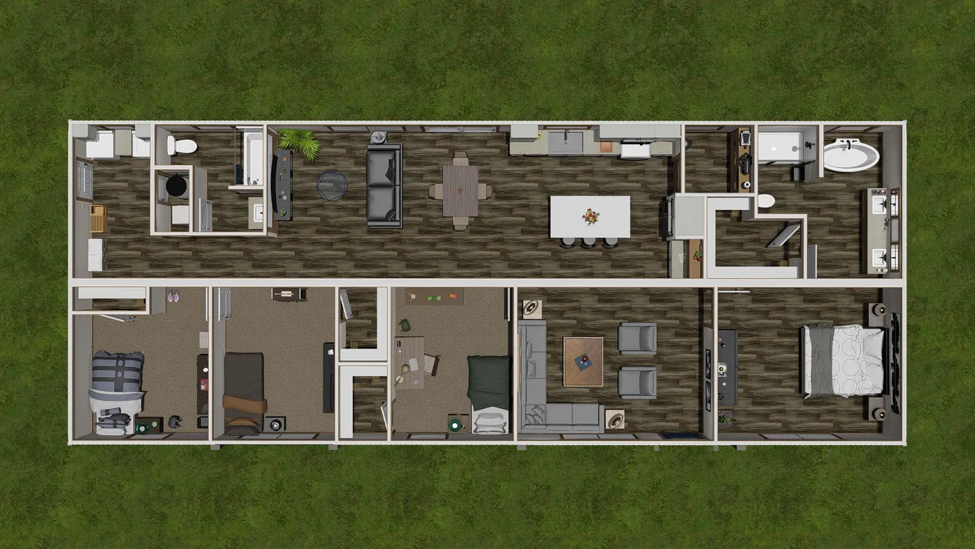The ANGELINA Floor Plan. This Manufactured Mobile Home features 4 bedrooms and 2 baths.