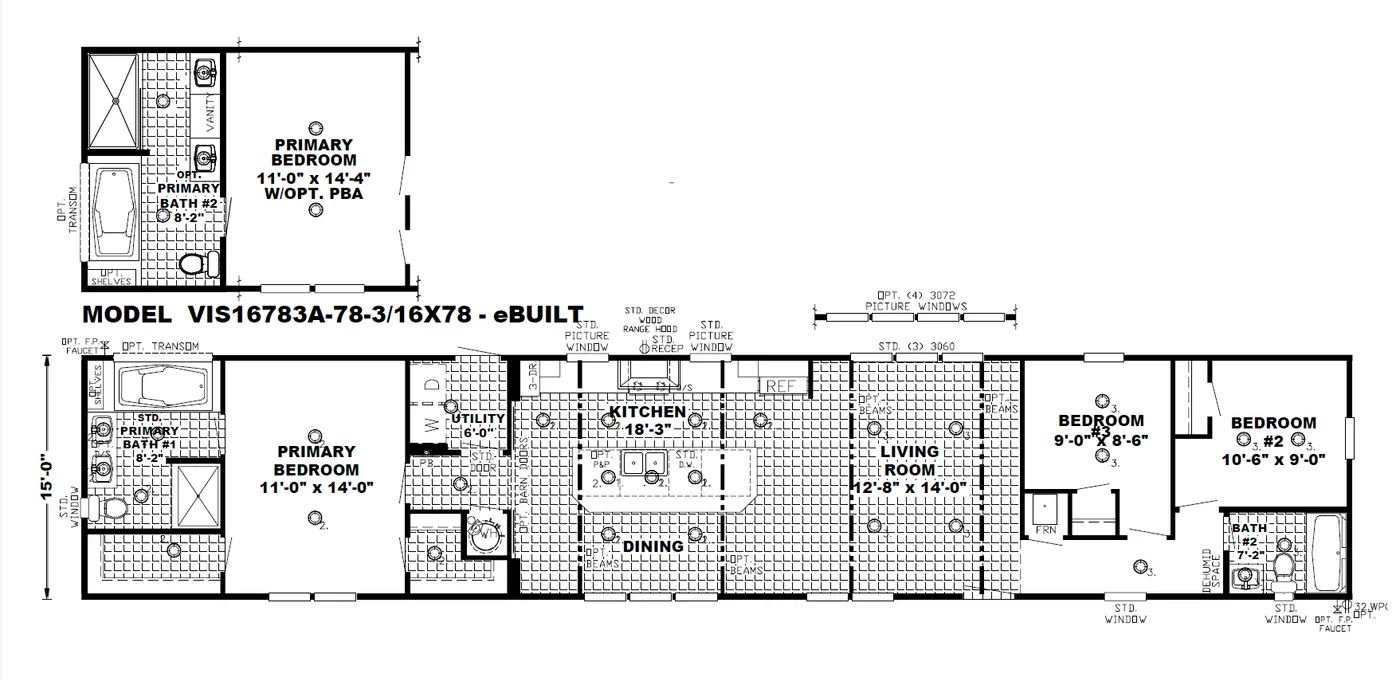 The THE SEASIDE Floor Plan. This Manufactured Mobile Home features 3 bedrooms and 2 baths.