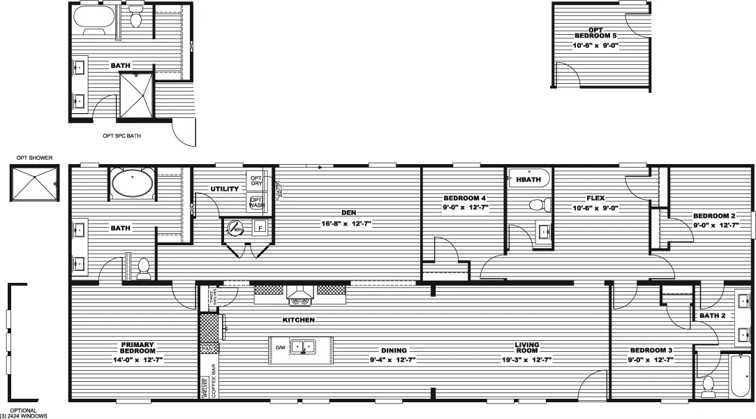 The RAINIER Floor Plan. This Manufactured Mobile Home features 4 bedrooms and 3 baths.