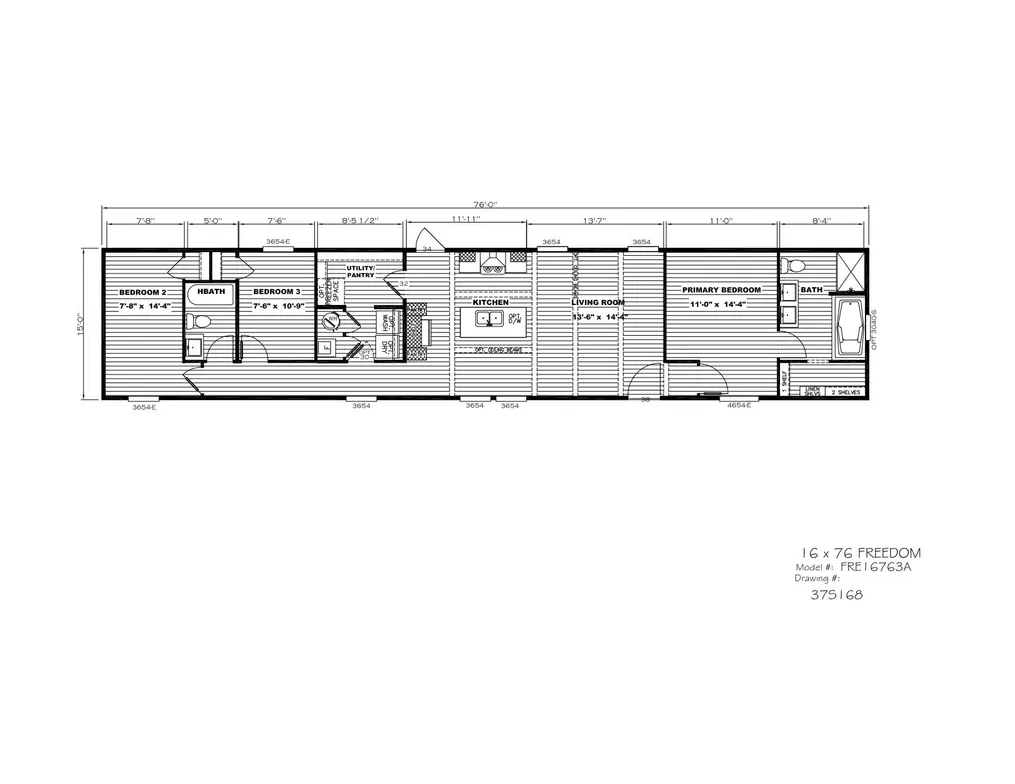 The LIBERTY Floor Plan. This Manufactured Mobile Home features 3 bedrooms and 2 baths.