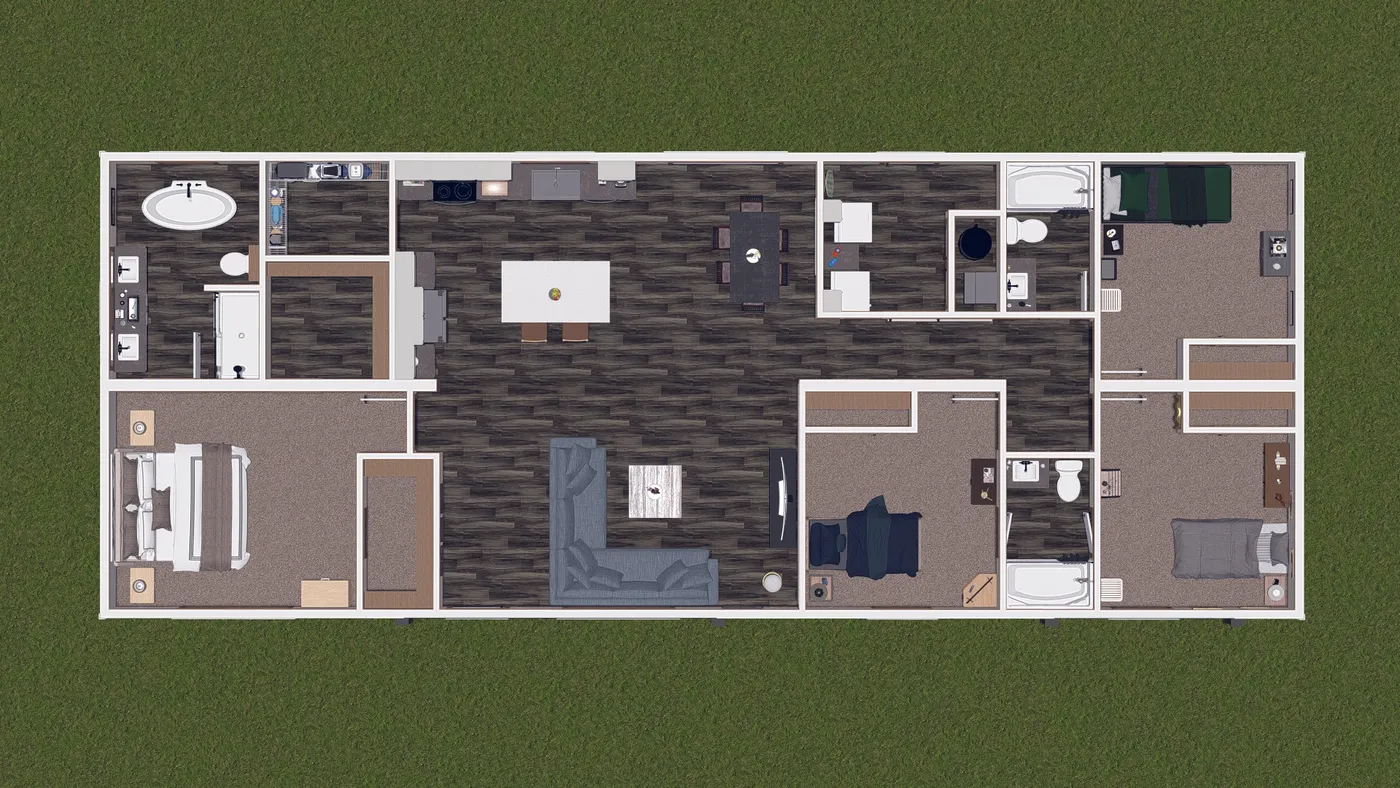 The EVERETT Floor Plan. This Manufactured Mobile Home features 4 bedrooms and 3 baths.