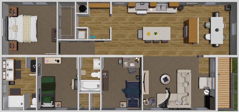 The STAYIN' ALIVE Floor Plan. This Manufactured Mobile Home features 3 bedrooms and 2 baths.