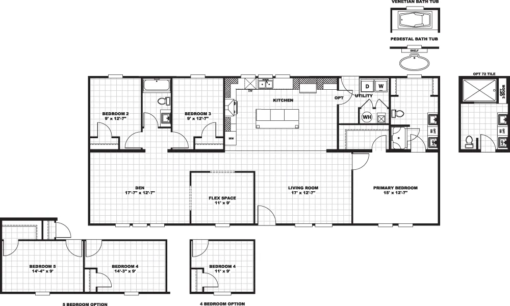 The LEWIS Floor Plan. This Manufactured Mobile Home features 3 bedrooms and 2 baths.