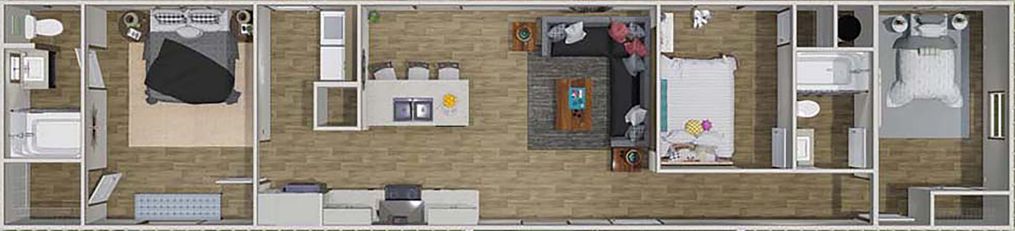 The CLARK   16X66 Floor Plan. This Manufactured Mobile Home features 3 bedrooms and 2 baths.
