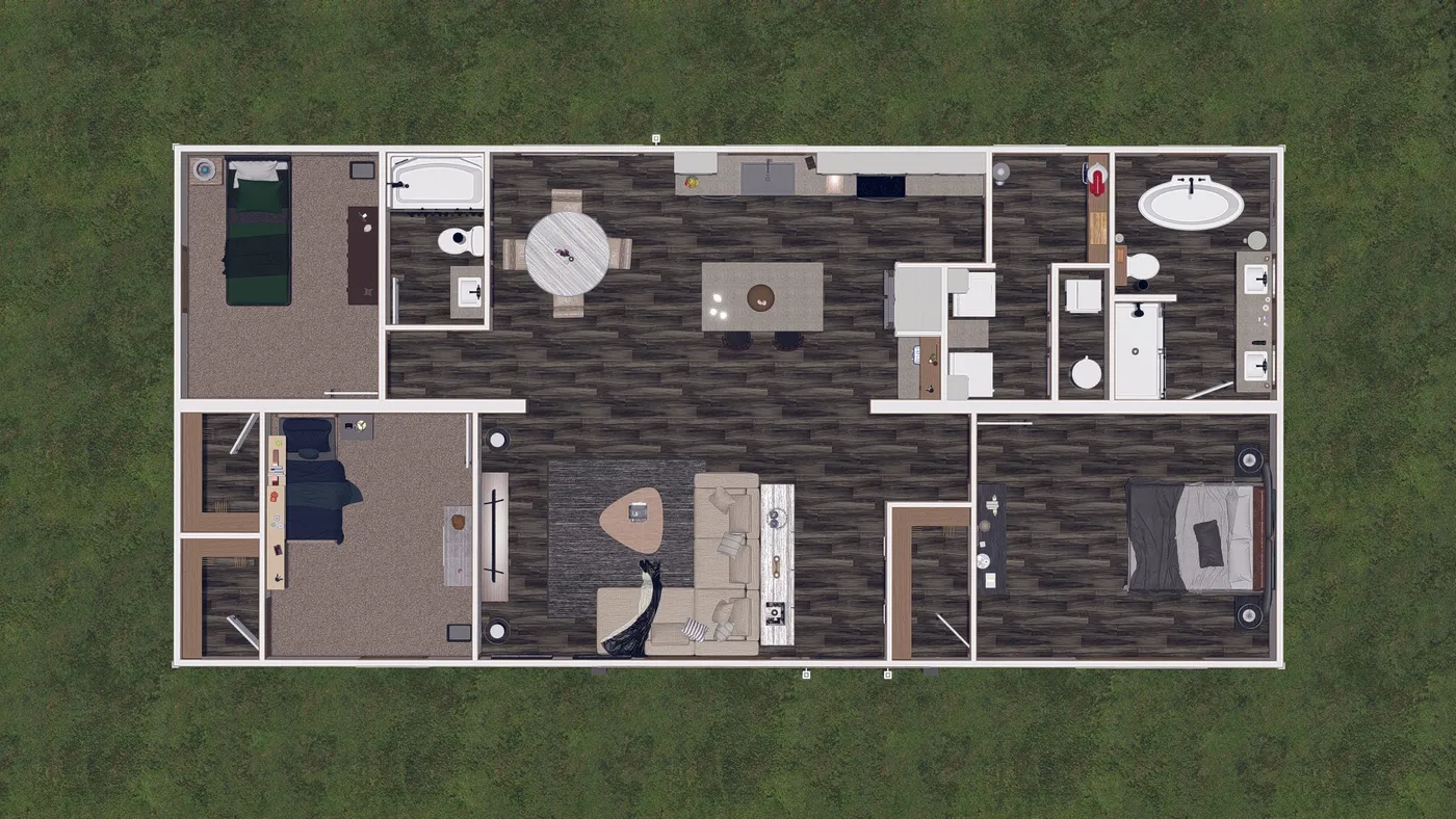 The LIZZIE Floor Plan. This Manufactured Mobile Home features 3 bedrooms and 2 baths.