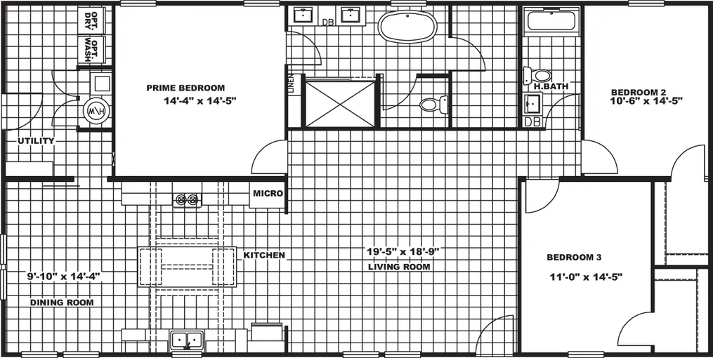 The THE RIVIERA Floor Plan. This Manufactured Mobile Home features 3 bedrooms and 2 baths.