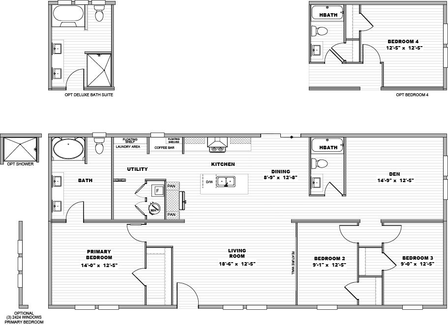 The FIJI Floor Plan. This Manufactured Mobile Home features 3 bedrooms and 2 baths.