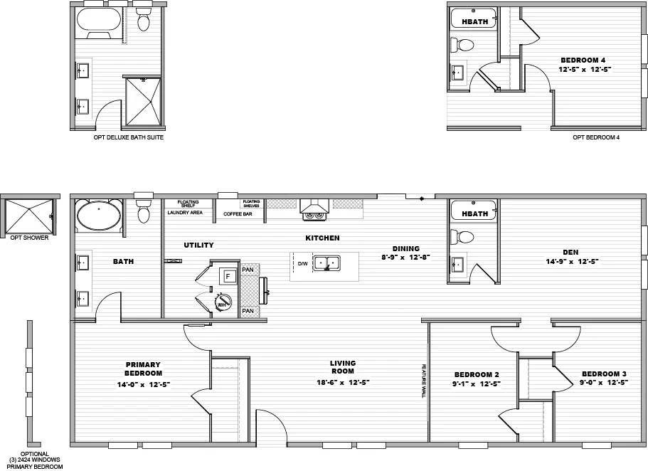 The FIJI Floor Plan. This Manufactured Mobile Home features 3 bedrooms and 2 baths.