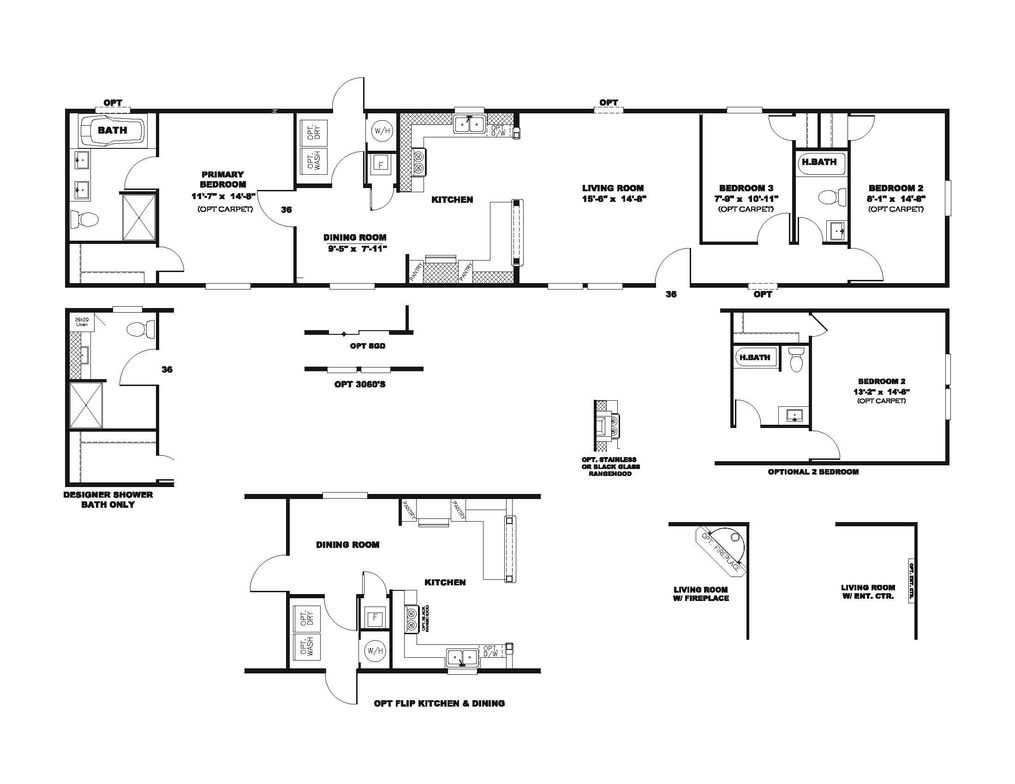 The THE POWERHOUSE Floor Plan. This Manufactured Mobile Home features 3 bedrooms and 2 baths.