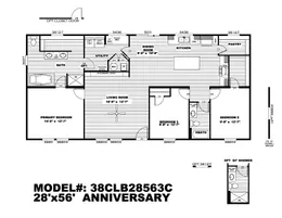 The THE ANNIVERSARY 2.1 Floor Plan. This Manufactured Mobile Home features 3 bedrooms and 2 baths.