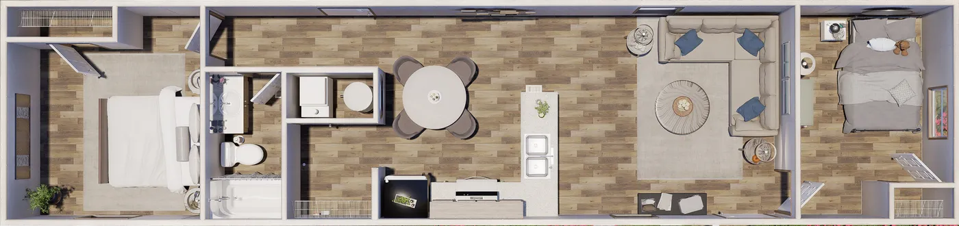 The ELM Floor Plan. This Manufactured Mobile Home features 2 bedrooms and 1 bath.