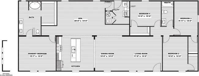 The EVEREST Floor Plan. This Manufactured Mobile Home features 4 bedrooms and 2 baths.