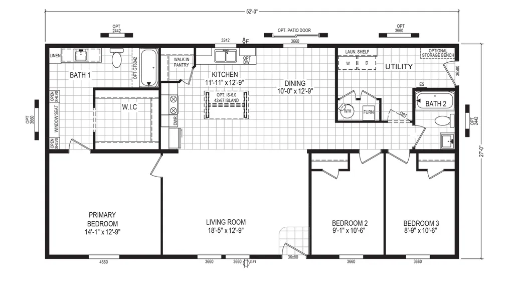 The 5228-E785 THE PULSE Floor Plan. This Manufactured Mobile Home features 3 bedrooms and 2 baths.