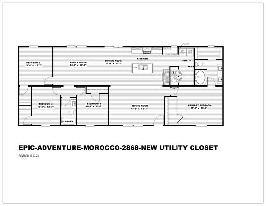 The MOROCCO 6828-2301 Floor Plan. This Manufactured Mobile Home features 4 bedrooms and 2 baths.
