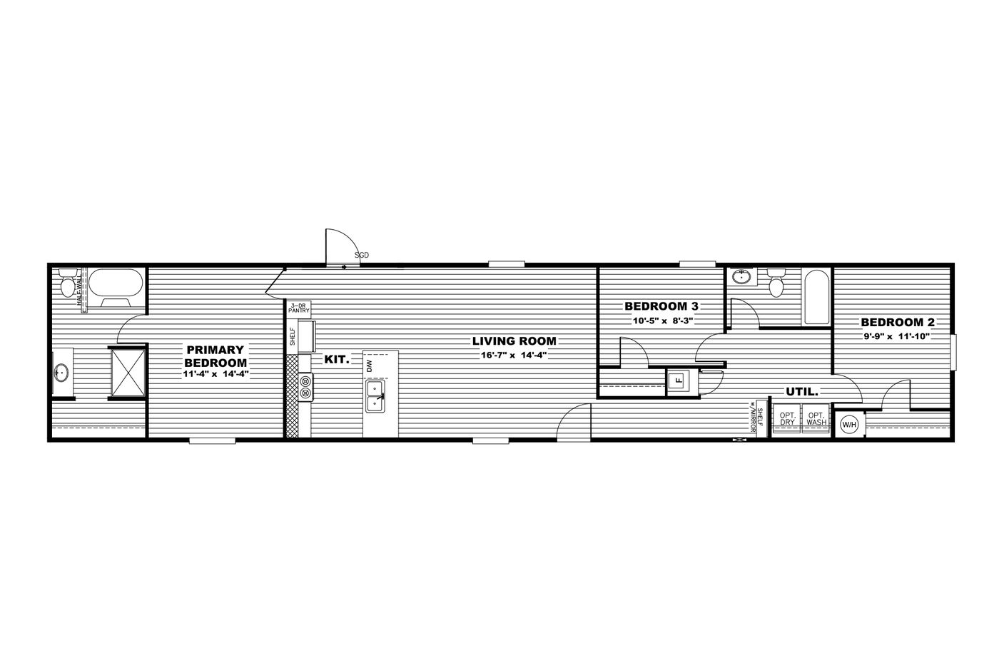 The SPECTACULAR Floor Plan. This Manufactured Mobile Home features 3 bedrooms and 2 baths.