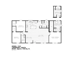 The PINEHURST 3104 Floor Plan. This Modular Home features 3 bedrooms and 2 baths.