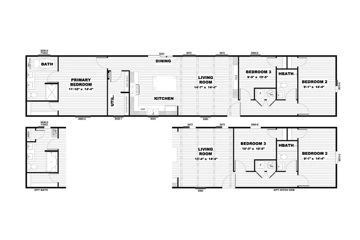 The ANNIVERSARY 16763I Floor Plan. This Manufactured Mobile Home features 3 bedrooms and 2 baths.