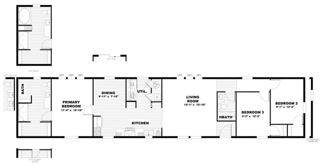 The THE GRAND Floor Plan. This Manufactured Mobile Home features 3 bedrooms and 2 baths.