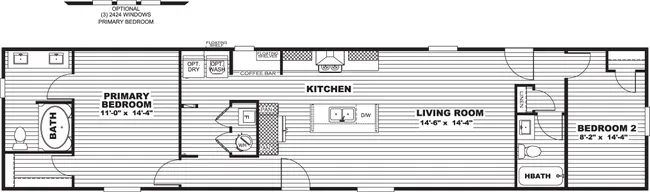 The TUSCANY Floor Plan. This Manufactured Mobile Home features 2 bedrooms and 2 baths.
