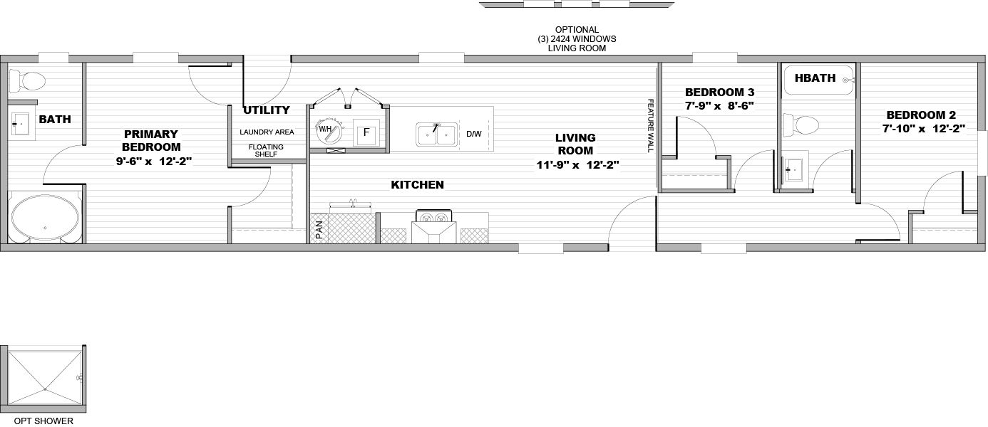 The DIAS Floor Plan. This Manufactured Mobile Home features 3 bedrooms and 2 baths.