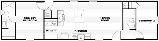 The BORN TO RUN Floor Plan. This Manufactured Mobile Home features 2 bedrooms and 2 baths.