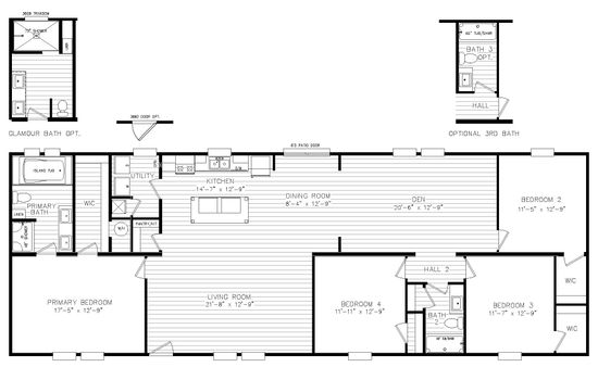 The BIG EASY M001 Floor Plan. This Manufactured Mobile Home features 4 bedrooms and 2 baths.