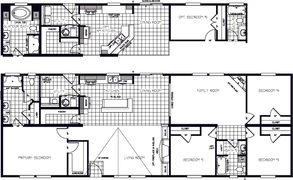 The K2776A Floor Plan. This Manufactured Mobile Home features 4 bedrooms and 2 baths.