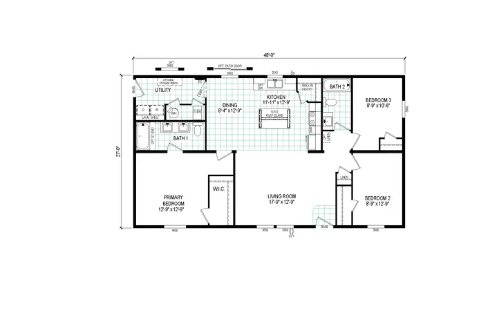 The 4828-E746 THE PULSE Floor Plan. This Manufactured Mobile Home features 3 bedrooms and 2 baths.