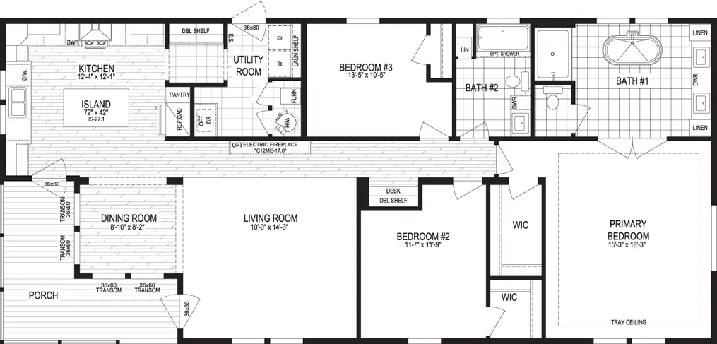 The THE VIEW 6630-MS055 SECT Floor Plan. This Manufactured Mobile Home features 3 bedrooms and 2 baths.