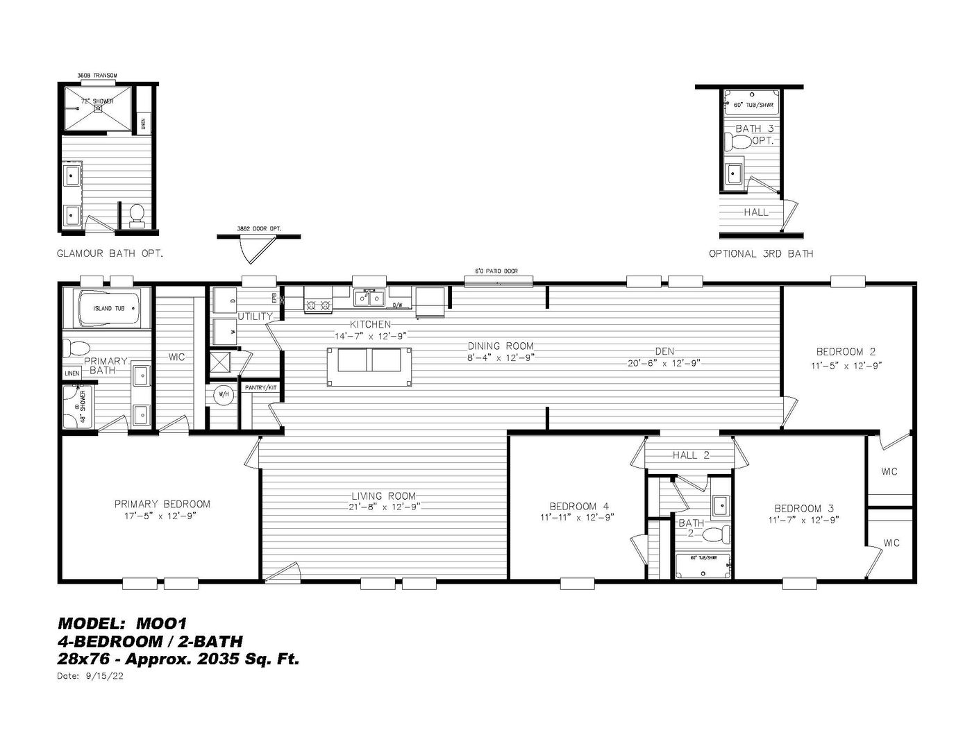 The BIG EASY M001 CAVALIER SELECT Floor Plan. This Modular Home features 4 bedrooms and 2 baths.