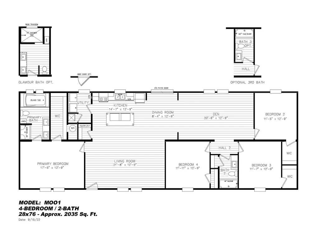 The BIG EASY M001 CAVALIER SELECT Floor Plan. This Modular Home features 4 bedrooms and 2 baths.