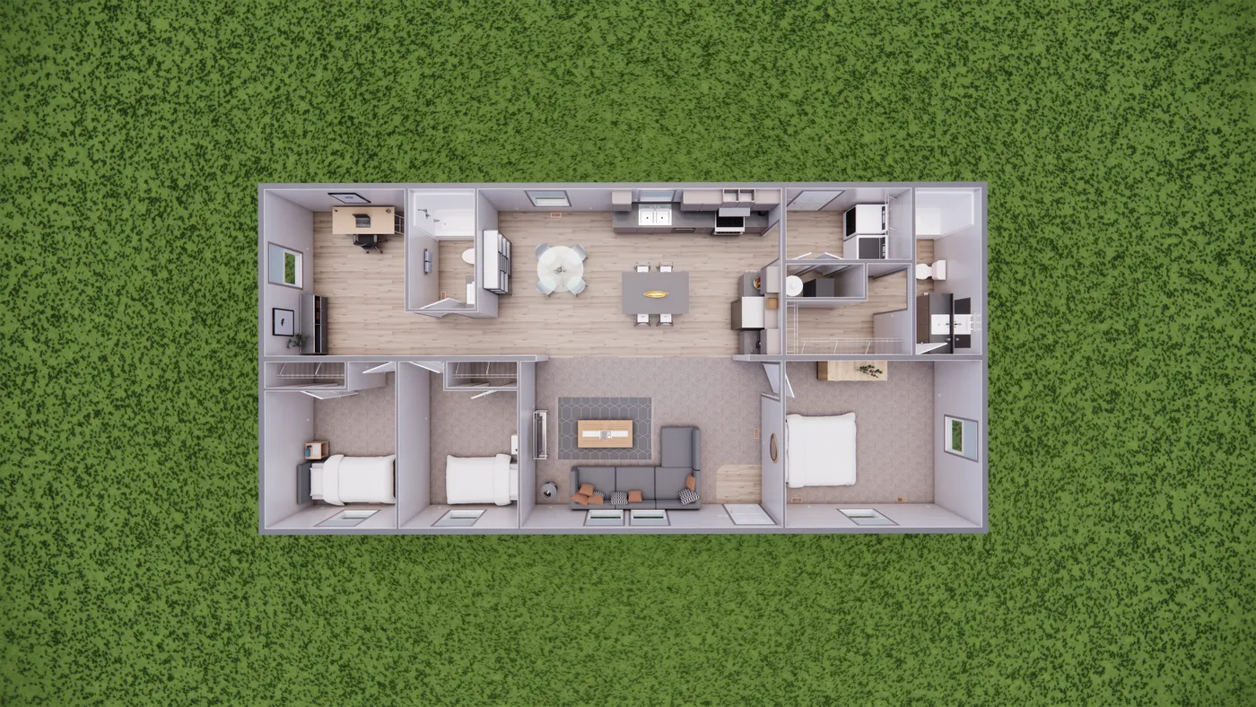The 5628-E202 ADRENALINE Floor Plan. This Manufactured Mobile Home features 3 bedrooms and 2 baths.