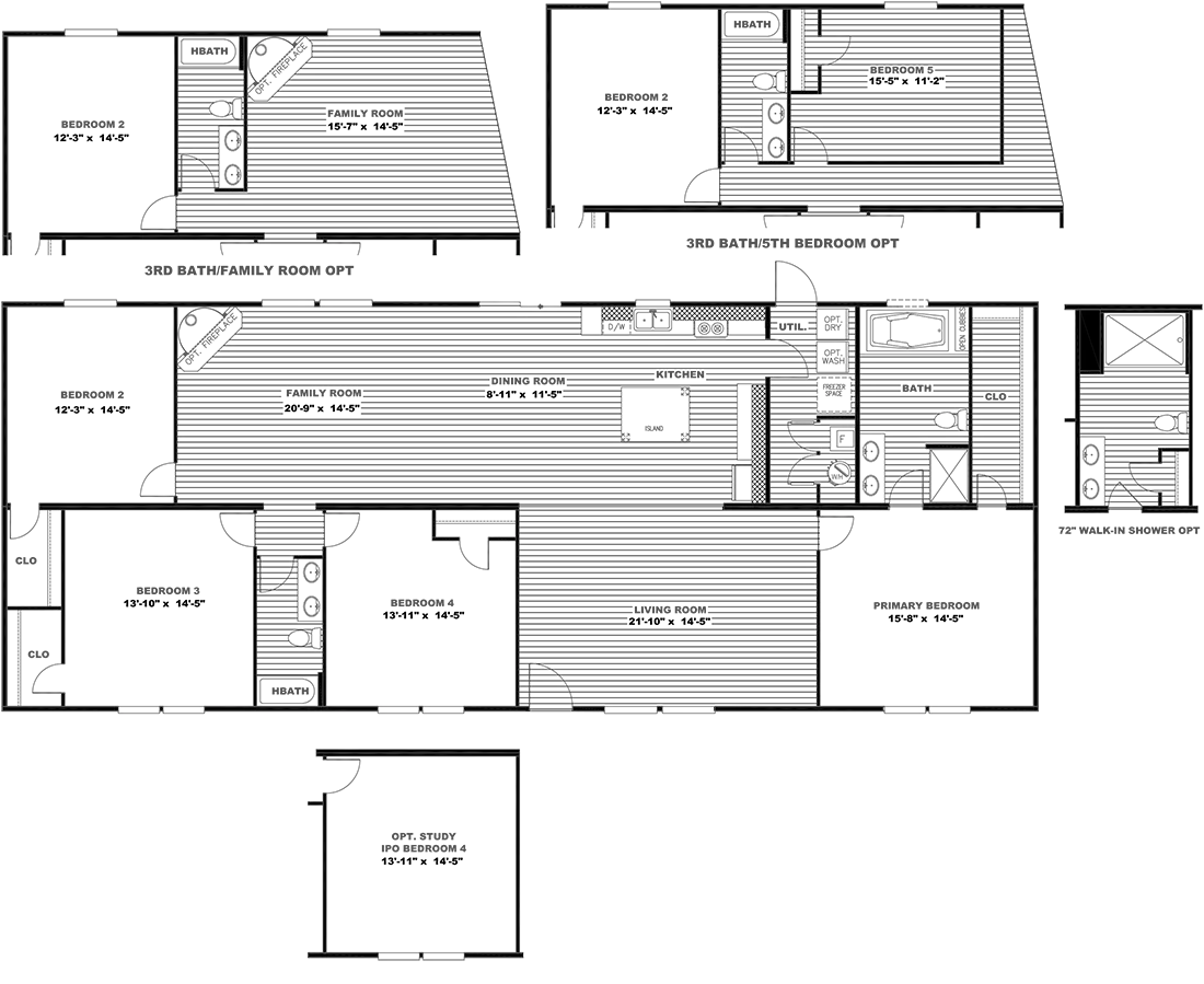 The ULTRA PRO BIG BOY 4 BR 32X76 Floor Plan. This Manufactured Mobile Home features 4 bedrooms and 2 baths.