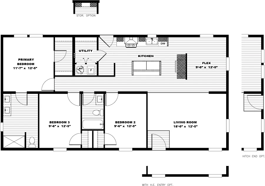 The FREE BIRD Floor Plan. This Manufactured Mobile Home features 3 bedrooms and 2 baths.