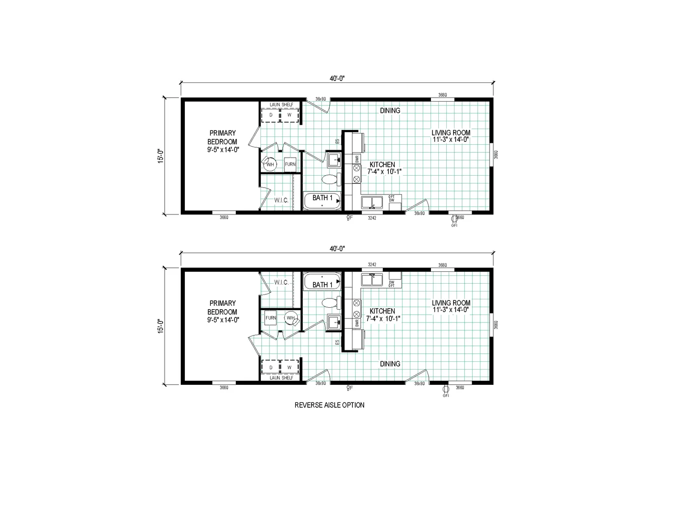 The 4016-4770 THE PULSE Floor Plan. This Manufactured Mobile Home features 1 bedroom and 1 bath.