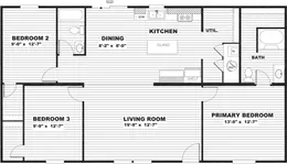 The SATISFACTION Floor Plan. This Manufactured Mobile Home features 3 bedrooms and 2 baths.