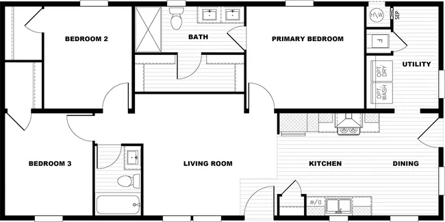 The TEM2448-3A HERE COME T SUN CMH Floor Plan. This Manufactured Mobile Home features 3 bedrooms and 2 baths.