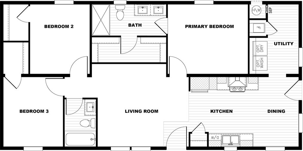 The TEM2448-3A HERE COME T SUN CMH Floor Plan. This Manufactured Mobile Home features 3 bedrooms and 2 baths.