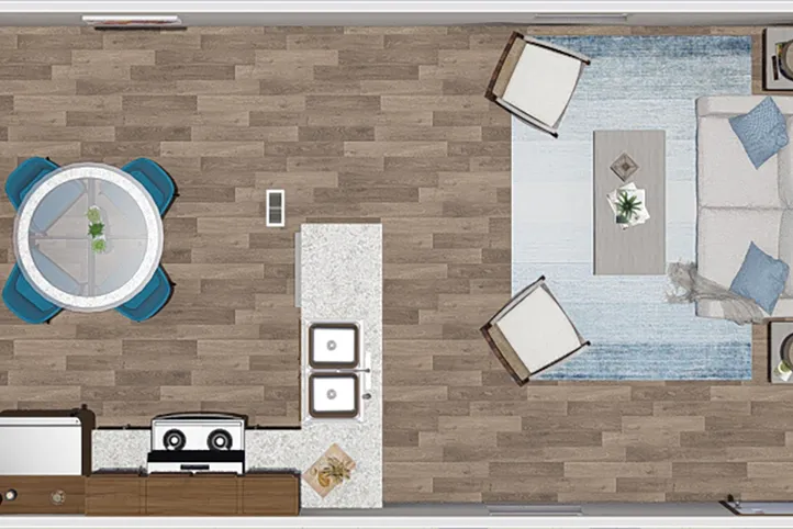 The ELATION Floor Plan. This Manufactured Mobile Home features 3 bedrooms and 2 baths.